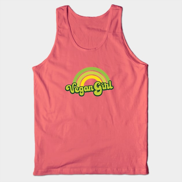 Vegan Girl Retro Rainbow Green Tank Top by Jitterfly